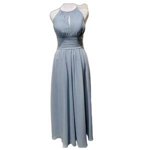 Azazie maxi dress bridesmaids wedding party blue gray formal wear fairy women A0